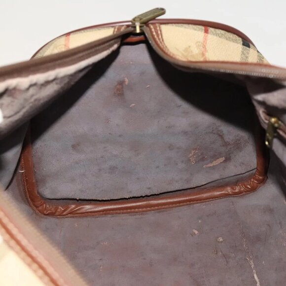 Burberrys Nova Check Boston Bag PVC 2way Beige Gold Auth 117842 - Picture 7 of 16